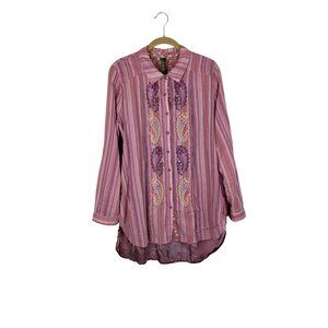 Aratta Silent Journey Tunic Pink Paisley Embroidered Velvet Burnout Top Small